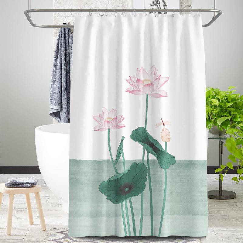 Lotus Shower Curtain – Waterproof & Mildew Resistant Polyester Fabric 180×180cm Oriental Elegant Style Bathroom Divider