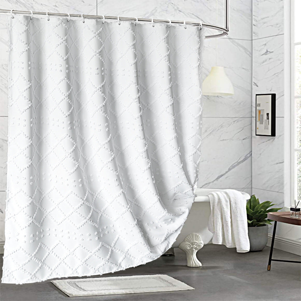 Minimalist White Geometric Shower Curtain – Waterproof & Mildew Resistant Fabric Bathroom Divider, Heavy-Duty Polyester (180×180cm / 71×71in)
