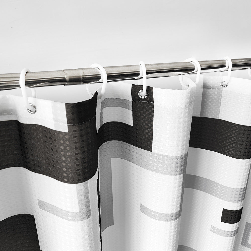 Modern Black & White Geometric Shower Curtain – Waterproof & Mildew Resistant Fabric, Heavy-Duty Polyester Bathroom Divider (180×180cm / 71×71in)