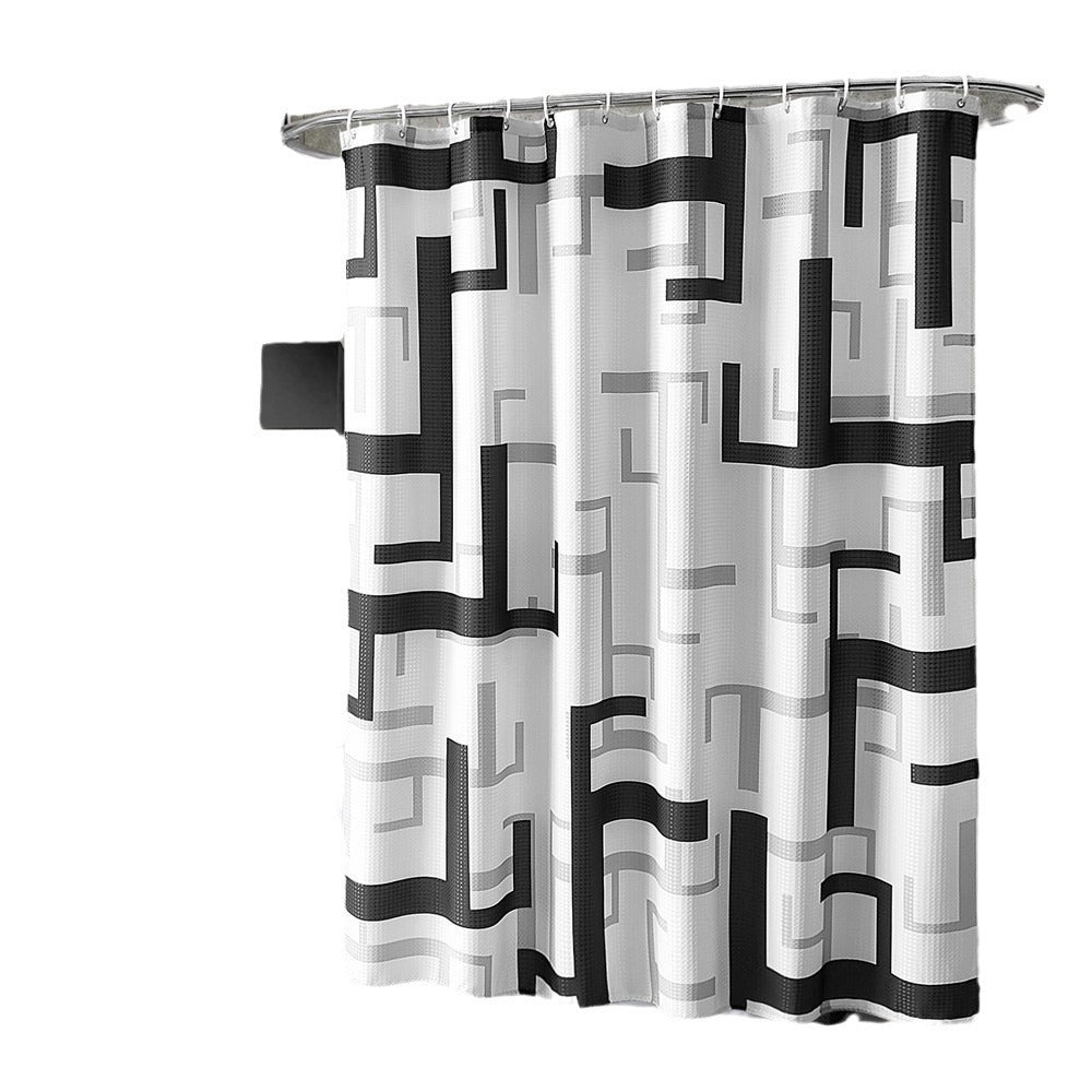 Modern Black & White Geometric Shower Curtain – Waterproof & Mildew Resistant Fabric, Heavy-Duty Polyester Bathroom Divider (180×180cm / 71×71in)