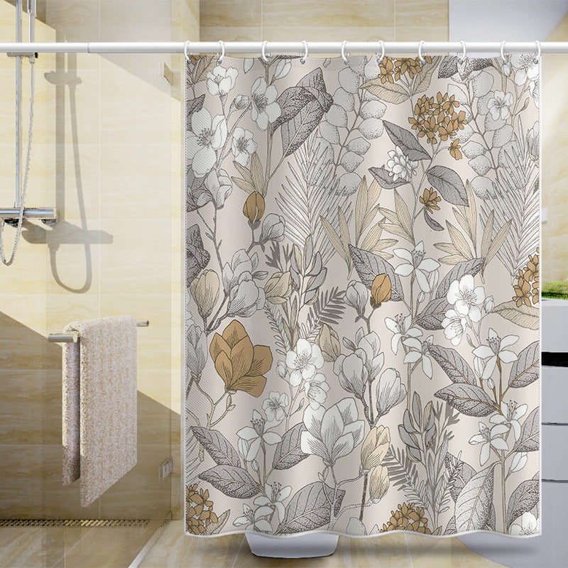 Beige Botanical Shower Curtain – Waterproof & Mildew Resistant Polyester Fabric Bathroom Divider 180×180cm Nordic Style