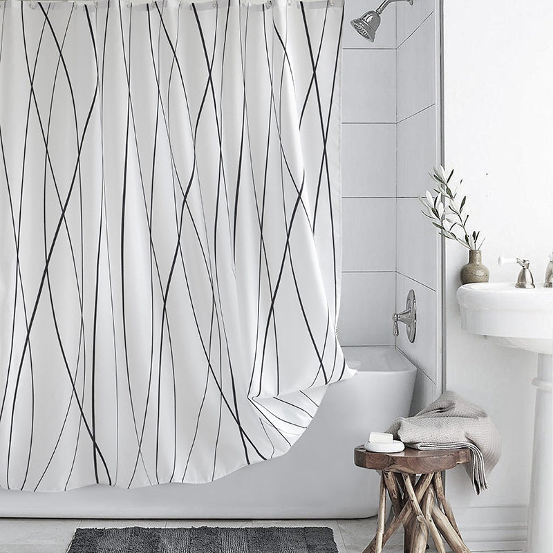 Modern Black & White Line Shower Curtain – Waterproof & Mildew Resistant Fabric, Heavy-Duty Polyester Bathroom Divider (180×180cm / 71×71in)