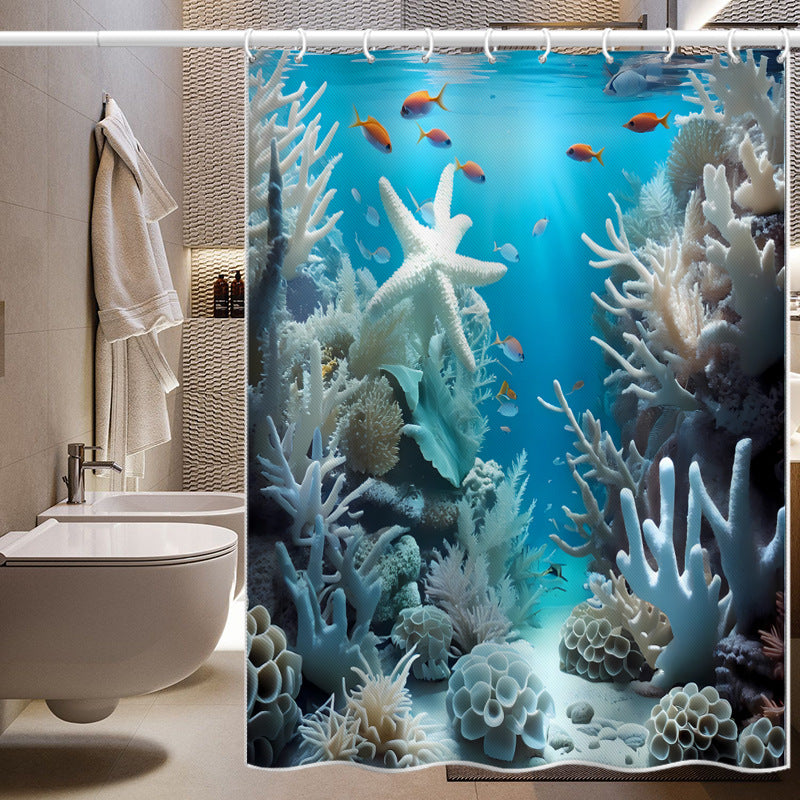 3D Ocean World Shower Curtain – Waterproof & Mildew Resistant Polyester Fabric 180×180cm Marine Style Bathroom Decor