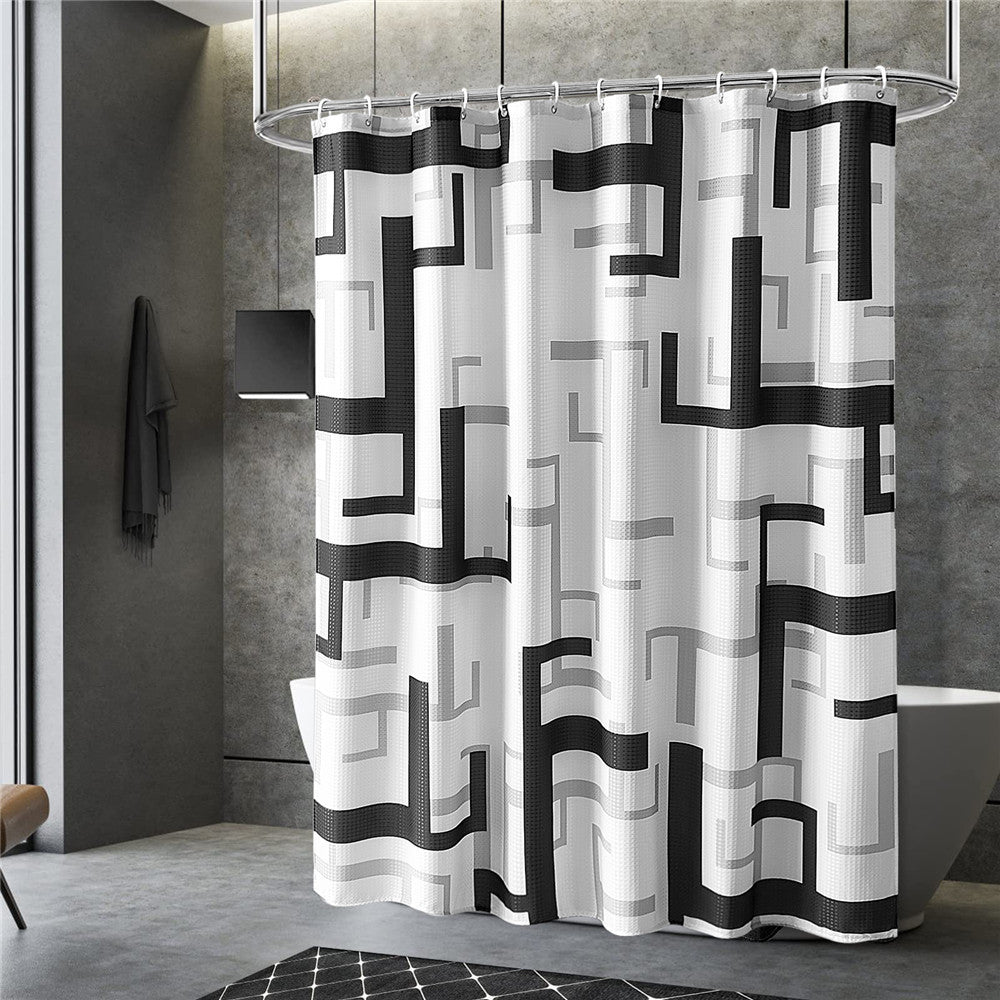 Modern Black & White Geometric Shower Curtain – Waterproof & Mildew Resistant Fabric, Heavy-Duty Polyester Bathroom Divider (180×180cm / 71×71in)