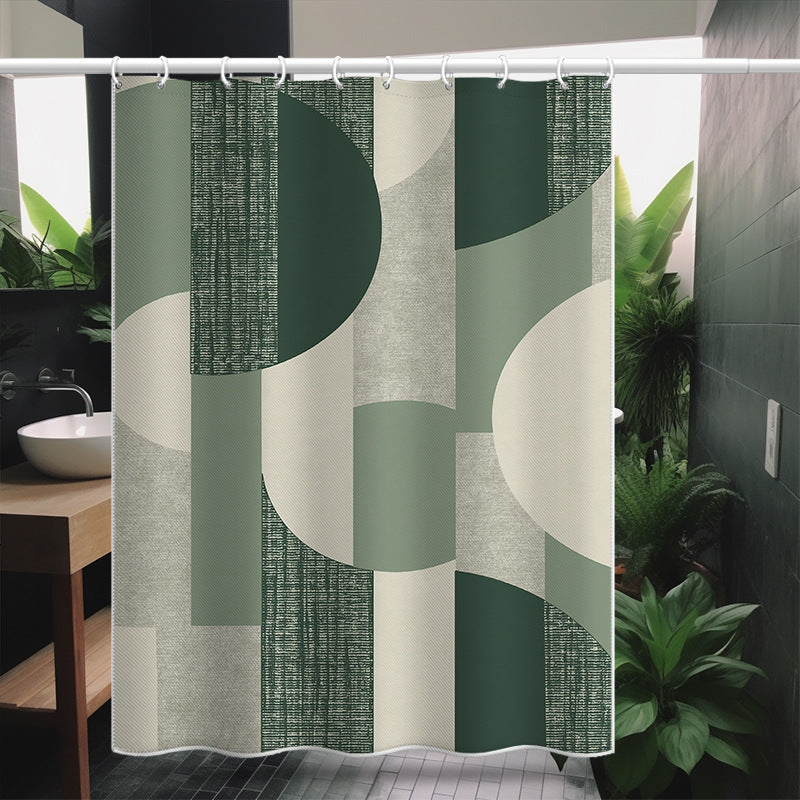 Nordic Geometric Shower Curtain – Waterproof & Mildew Resistant Polyester Fabric Bathroom Divider, 180×180cm Heavy-Duty