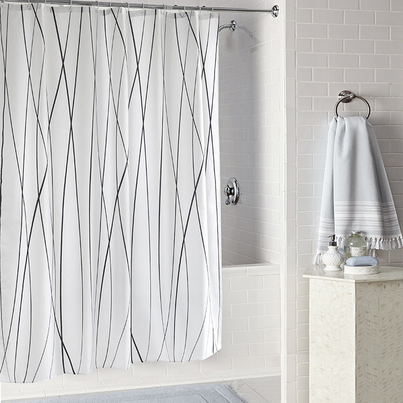 Modern Black & White Line Shower Curtain – Waterproof & Mildew Resistant Fabric, Heavy-Duty Polyester Bathroom Divider (180×180cm / 71×71in)