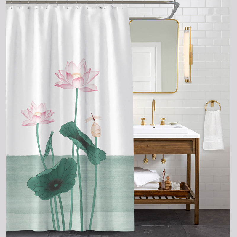Lotus Shower Curtain – Waterproof & Mildew Resistant Polyester Fabric 180×180cm Oriental Elegant Style Bathroom Divider