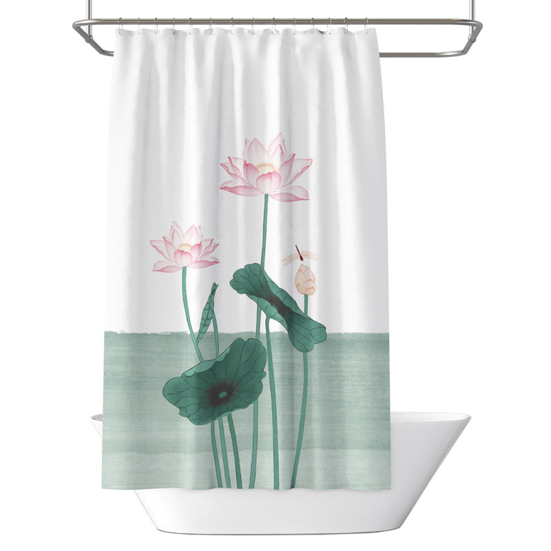 Lotus Shower Curtain – Waterproof & Mildew Resistant Polyester Fabric 180×180cm Oriental Elegant Style Bathroom Divider