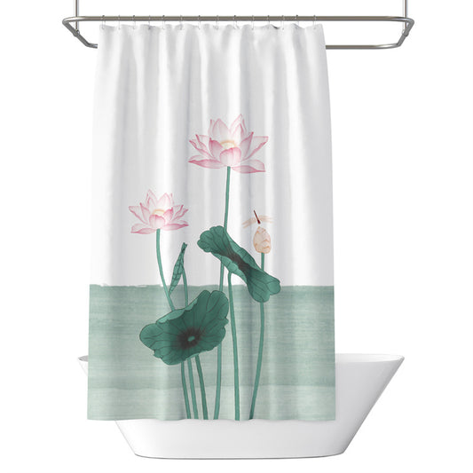 Lotus Shower Curtain – Waterproof & Mildew Resistant Polyester Fabric 180×180cm Oriental Elegant Style Bathroom Divider