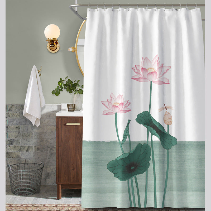 Lotus Shower Curtain – Waterproof & Mildew Resistant Polyester Fabric 180×180cm Oriental Elegant Style Bathroom Divider