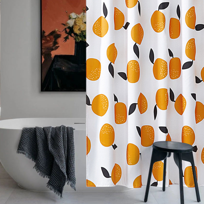Orange Print Shower Curtain – Waterproof & Mildew Resistant Fabric, Heavy-Duty Polyester Bathroom Divider (180×180cm / 71×71in)