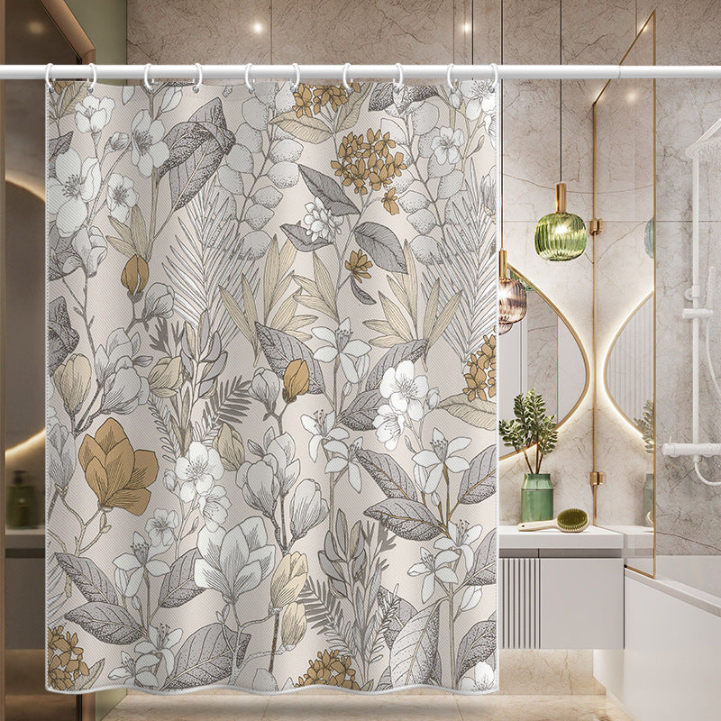 Beige Botanical Shower Curtain – Waterproof & Mildew Resistant Polyester Fabric Bathroom Divider 180×180cm Nordic Style