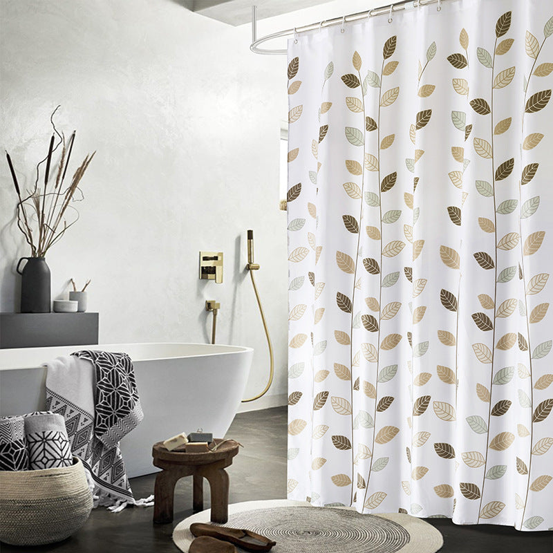 Nordic Leaf Print Shower Curtain – Waterproof & Mildew Resistant Fabric, Heavy-Duty Polyester Bathroom Divider (180×180cm / 71×71in)