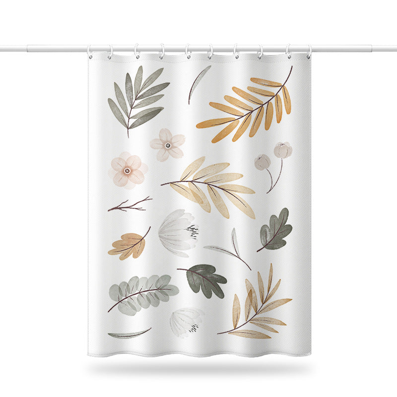 Nordic Floral Leaf Shower Curtain – Waterproof & Mildew Resistant Polyester Fabric Bathroom Divider, 180×180cm Fresh Minimalist Style