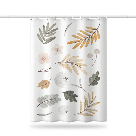 Nordic Floral Leaf Shower Curtain – Waterproof & Mildew Resistant Polyester Fabric Bathroom Divider, 180×180cm Fresh Minimalist Style