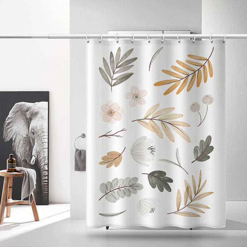 Nordic Floral Leaf Shower Curtain – Waterproof & Mildew Resistant Polyester Fabric Bathroom Divider, 180×180cm Fresh Minimalist Style