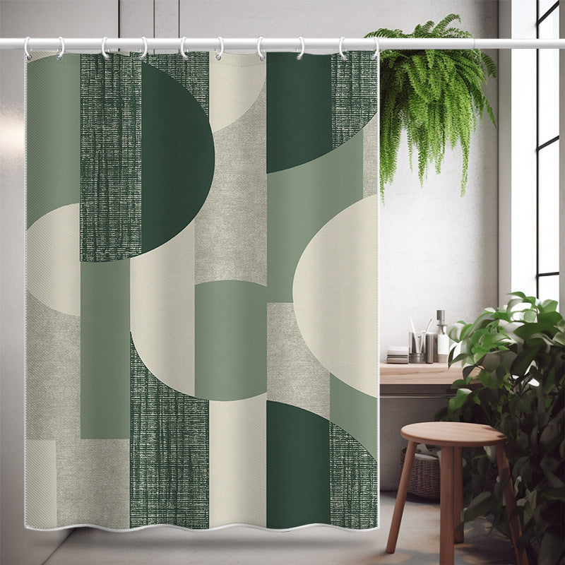 Nordic Geometric Shower Curtain – Waterproof & Mildew Resistant Polyester Fabric Bathroom Divider, 180×180cm Heavy-Duty