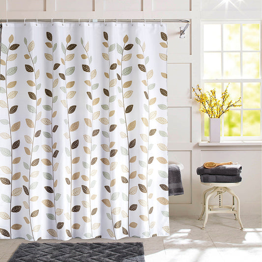 Nordic Leaf Print Shower Curtain – Waterproof & Mildew Resistant Fabric, Heavy-Duty Polyester Bathroom Divider (180×180cm / 71×71in)