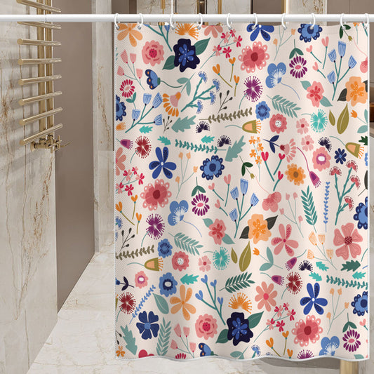 Colorful Floral Shower Curtain – Waterproof & Mildew Resistant Polyester Fabric 180×180cm Fresh Garden Style