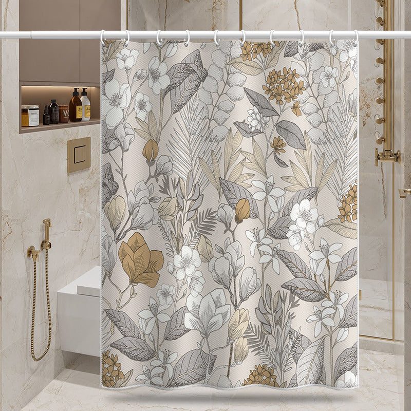 Beige Botanical Shower Curtain – Waterproof & Mildew Resistant Polyester Fabric Bathroom Divider 180×180cm Nordic Style