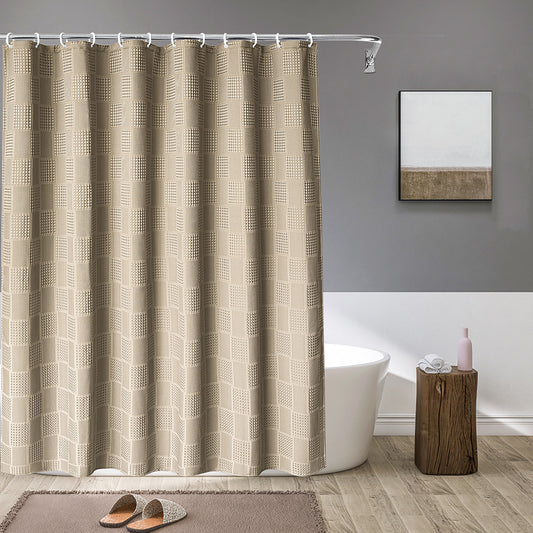 Modern Geometric Shower Curtain – Waterproof & Mildew Resistant Fabric, Textured Grid Pattern, Nordic Style Bathroom Divider (180×180cm / 71×71in)