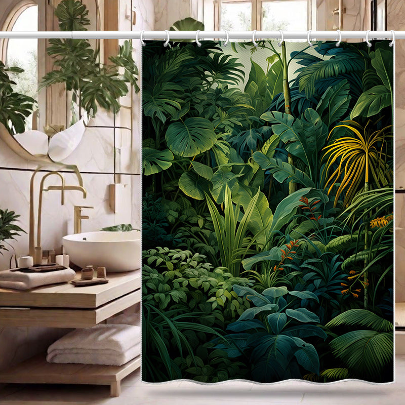 Tropical Rainforest Shower Curtain – Waterproof & Mildew Resistant Polyester Bathroom Divider 180×180cm Green Botanical Design
