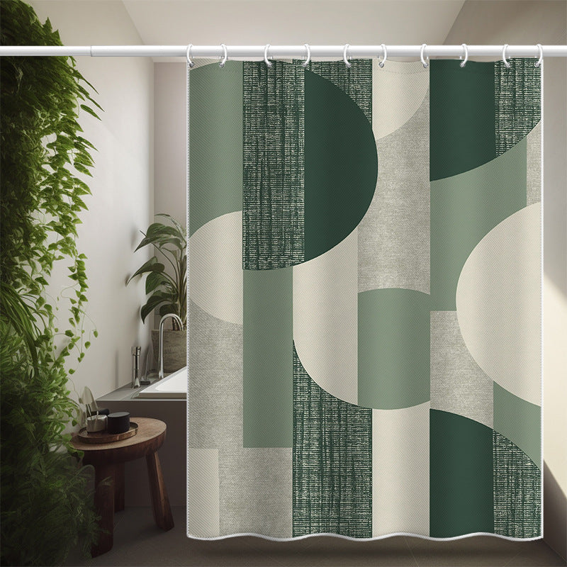 Nordic Geometric Shower Curtain – Waterproof & Mildew Resistant Polyester Fabric Bathroom Divider, 180×180cm Heavy-Duty