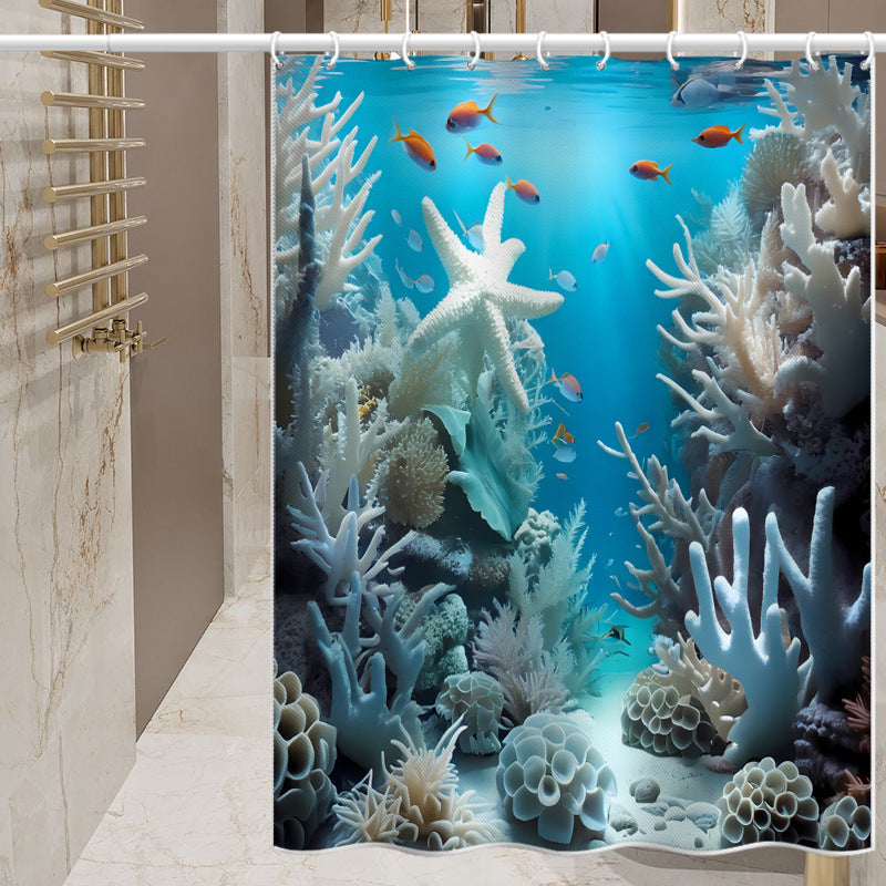 3D Ocean World Shower Curtain – Waterproof & Mildew Resistant Polyester Fabric 180×180cm Marine Style Bathroom Decor
