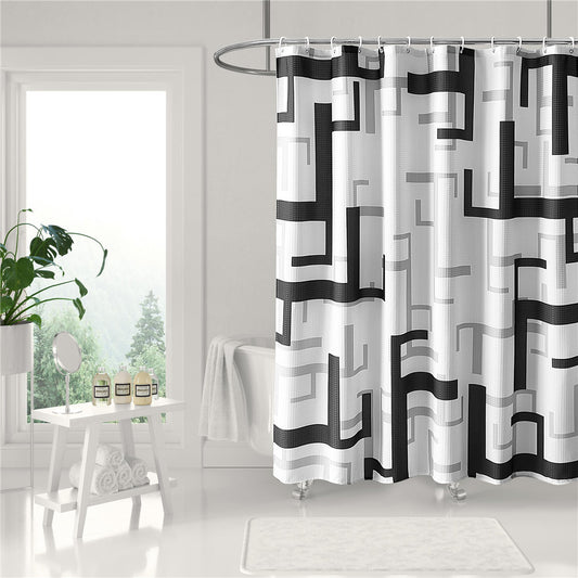 Modern Black & White Geometric Shower Curtain – Waterproof & Mildew Resistant Fabric, Heavy-Duty Polyester Bathroom Divider (180×180cm / 71×71in)