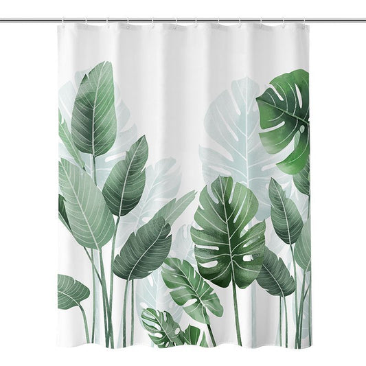 Tropical Leaf Print Shower Curtain – Waterproof & Mildew Resistant Fabric, Fresh Green Botanical Design, Heavy-Duty Polyester (180×180cm / 71×71in)
