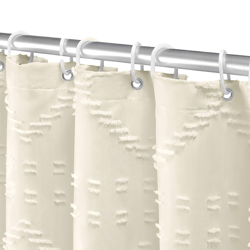 Nordic Style Geometric Textured Shower Curtain – Waterproof & Mildew Resistant Fabric with Tassel Trim (180×180cm / 71×71in)