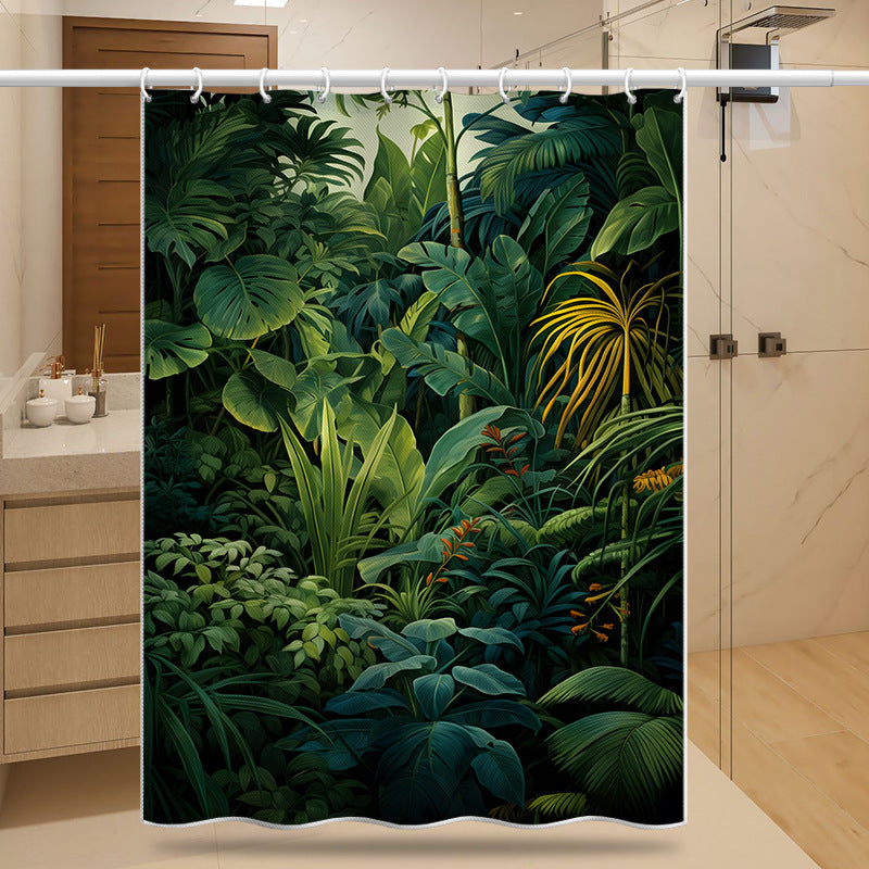 Tropical Rainforest Shower Curtain – Waterproof & Mildew Resistant Polyester Bathroom Divider 180×180cm Green Botanical Design