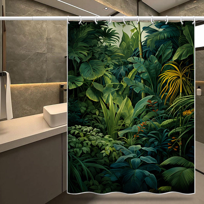 Tropical Rainforest Shower Curtain – Waterproof & Mildew Resistant Polyester Bathroom Divider 180×180cm Green Botanical Design