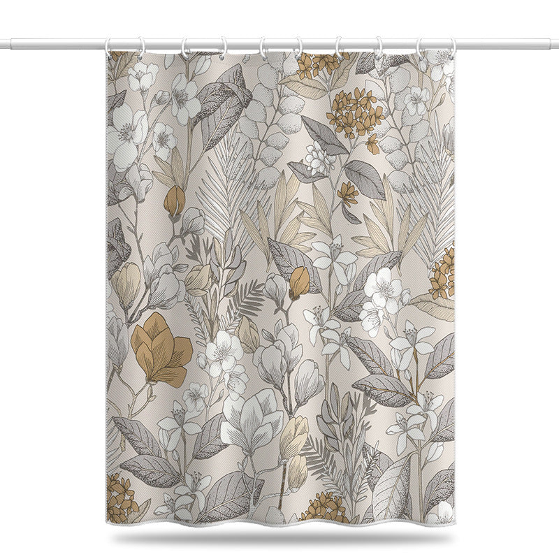 Beige Botanical Shower Curtain – Waterproof & Mildew Resistant Polyester Fabric Bathroom Divider 180×180cm Nordic Style