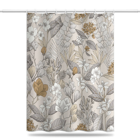 Beige Botanical Shower Curtain – Waterproof & Mildew Resistant Polyester Fabric Bathroom Divider 180×180cm Nordic Style