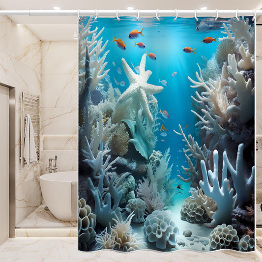 3D Ocean World Shower Curtain – Waterproof & Mildew Resistant Polyester Fabric 180×180cm Marine Style Bathroom Decor