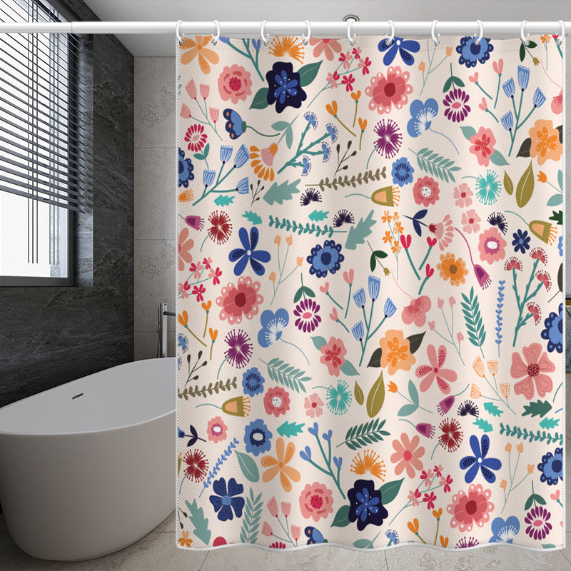 Colorful Floral Shower Curtain – Waterproof & Mildew Resistant Polyester Fabric 180×180cm Fresh Garden Style