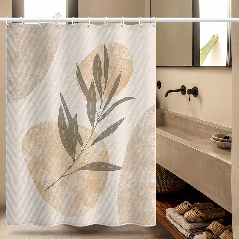 Minimalist Abstract Leaf Shower Curtain – Waterproof & Mildew Resistant Polyester Fabric 180×180cm Nordic Style