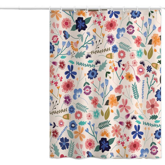 Colorful Floral Shower Curtain – Waterproof & Mildew Resistant Polyester Fabric 180×180cm Fresh Garden Style