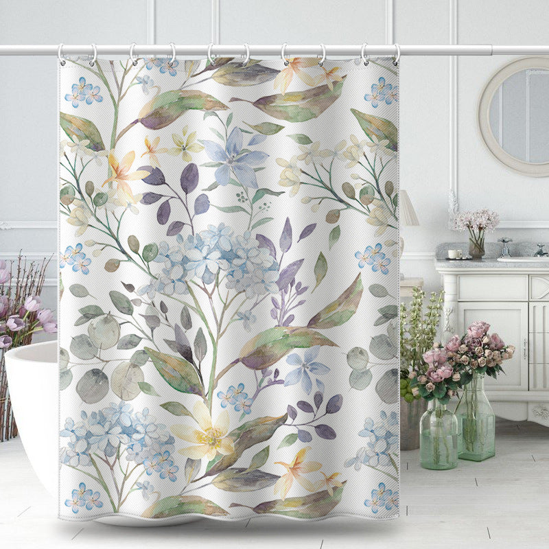 Floral Watercolor Shower Curtain – Waterproof & Mildew Resistant Polyester Bathroom Divider, 180×180cm (71×71in)