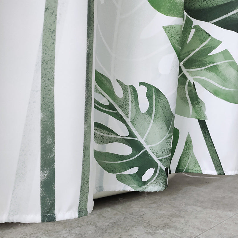 Tropical Leaf Print Shower Curtain – Waterproof & Mildew Resistant Fabric, Fresh Green Botanical Design, Heavy-Duty Polyester (180×180cm / 71×71in)