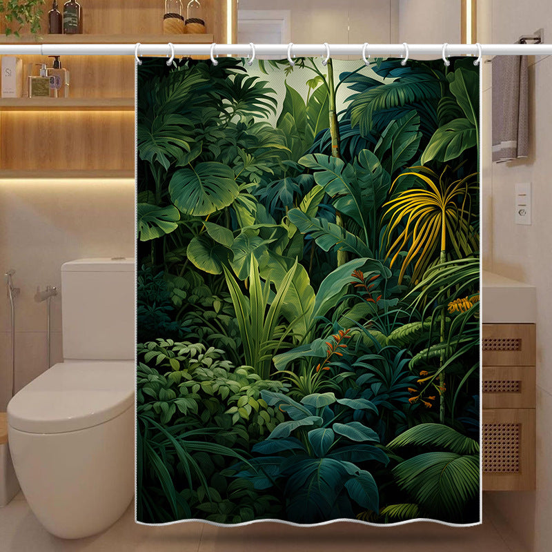 Tropical Rainforest Shower Curtain – Waterproof & Mildew Resistant Polyester Bathroom Divider 180×180cm Green Botanical Design