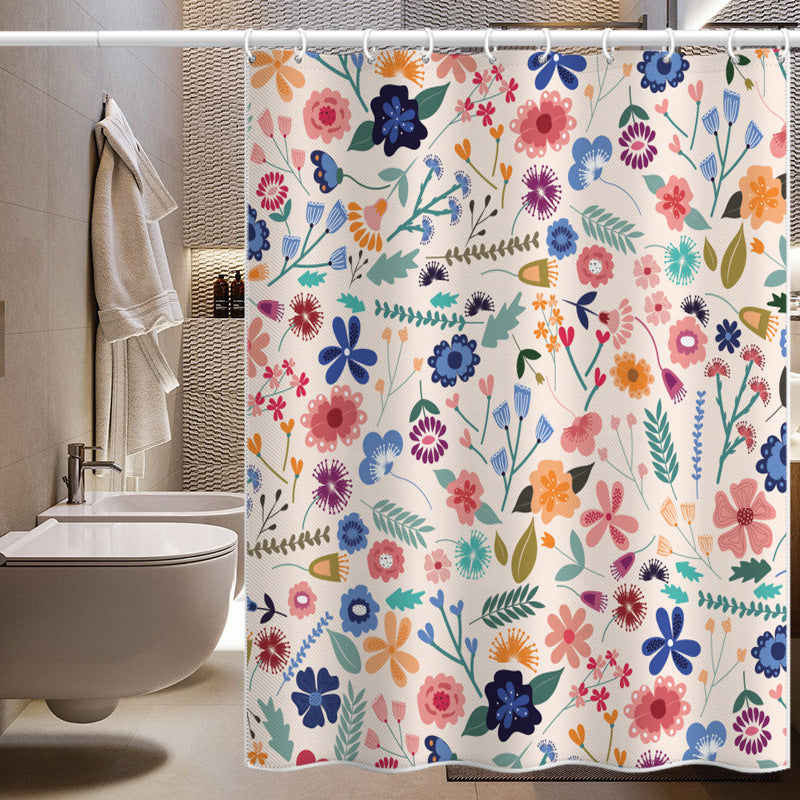 Colorful Floral Shower Curtain – Waterproof & Mildew Resistant Polyester Fabric 180×180cm Fresh Garden Style