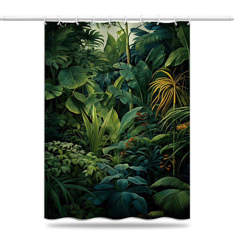 Tropical Rainforest Shower Curtain – Waterproof & Mildew Resistant Polyester Bathroom Divider 180×180cm Green Botanical Design