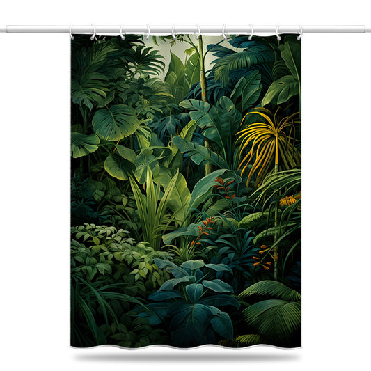 Tropical Rainforest Shower Curtain – Waterproof & Mildew Resistant Polyester Bathroom Divider 180×180cm Green Botanical Design